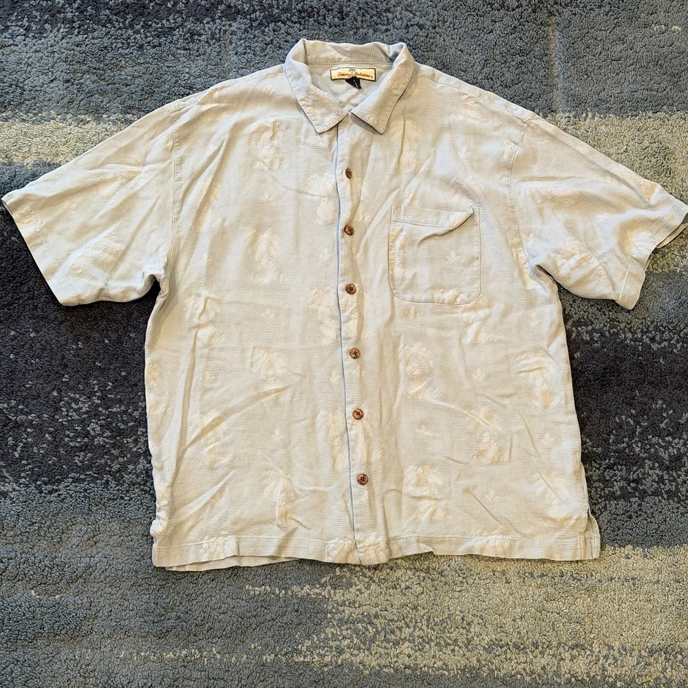 Tommy Bahama Silk Camp Shirt Blue Classic Travel Hawaii Beach Resort Island XL